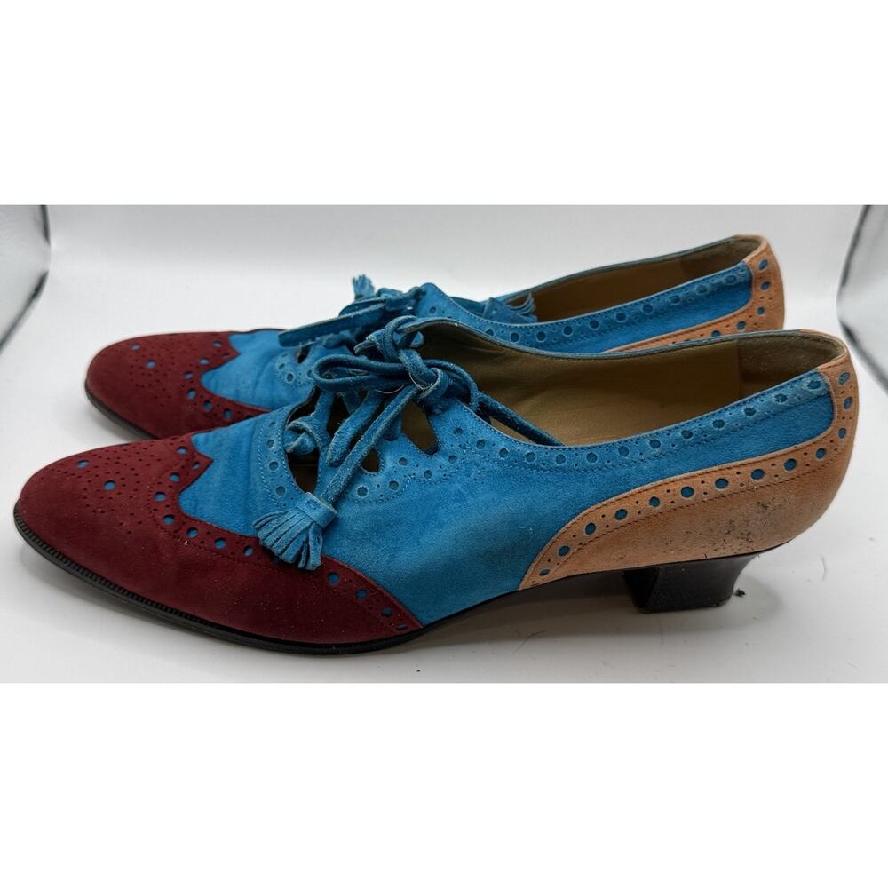 Hermes Suede Wingtip Oxford Heels Multicolor Women Size EURO 37 US 6.5